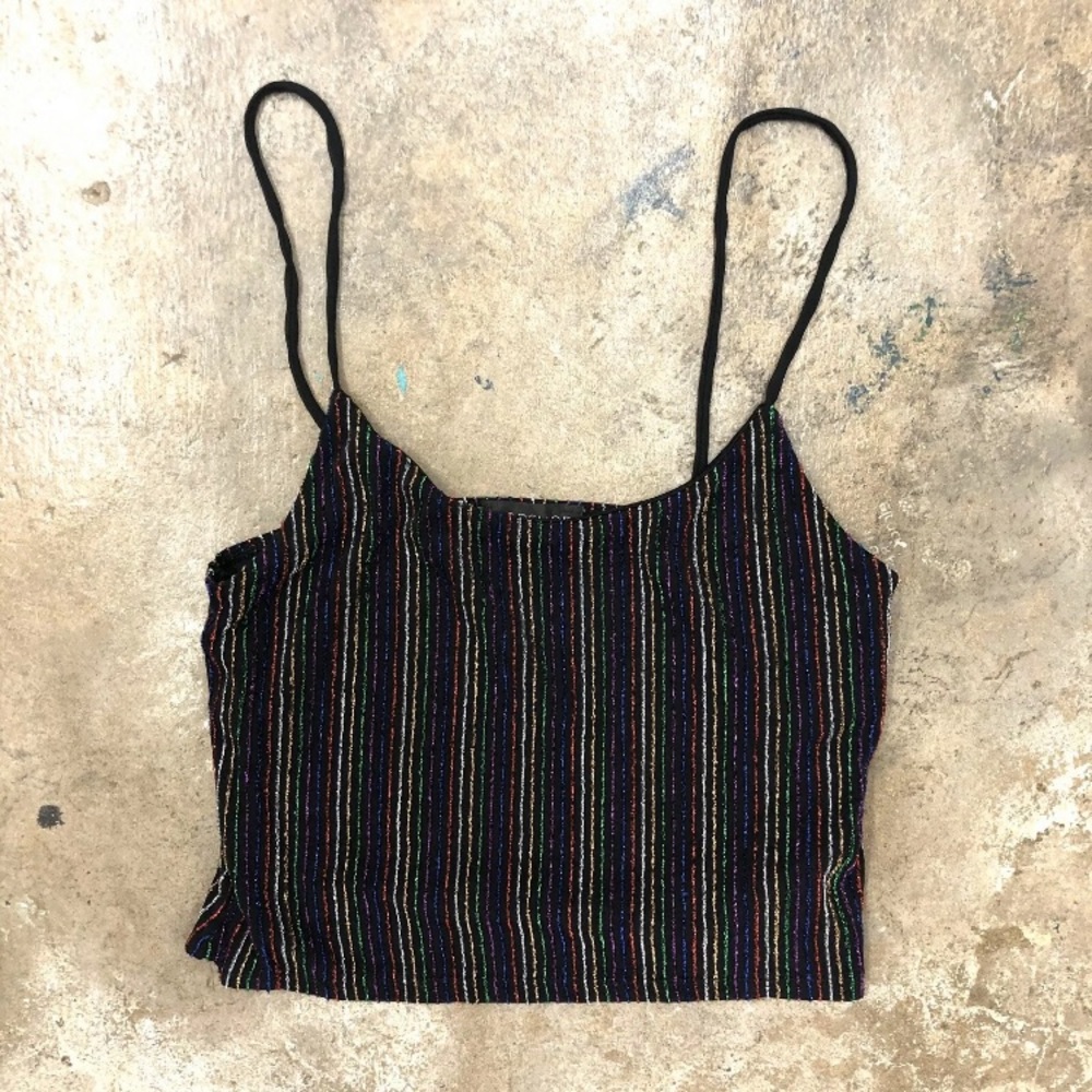 Topshop Lurex Striped Crop Top Cami